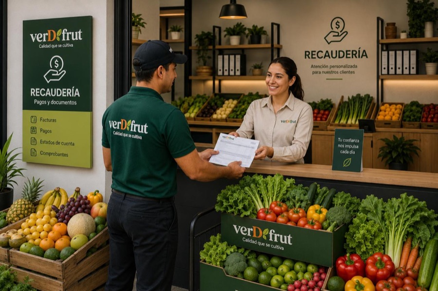 Personal de VERDFRUT atendiendo el mostrador de una recaudería